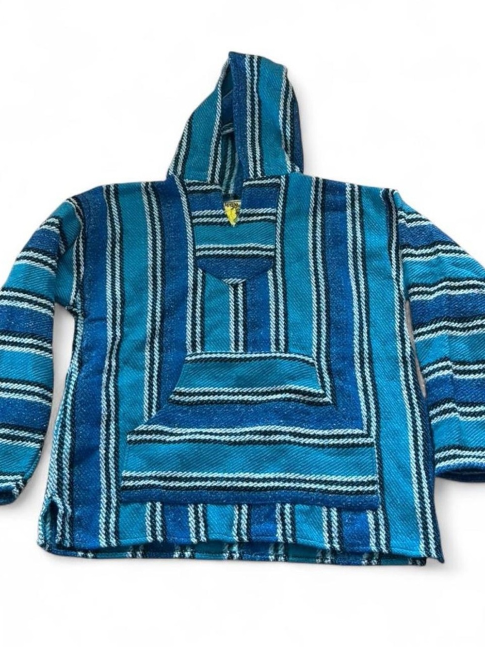 Unisex Hippie Blue Striped Hooded Baja Sweater